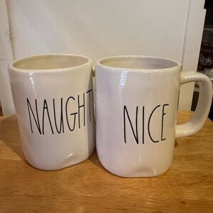 Rae Dunn Naughty and Nice Ceramic Mug Set - Cream